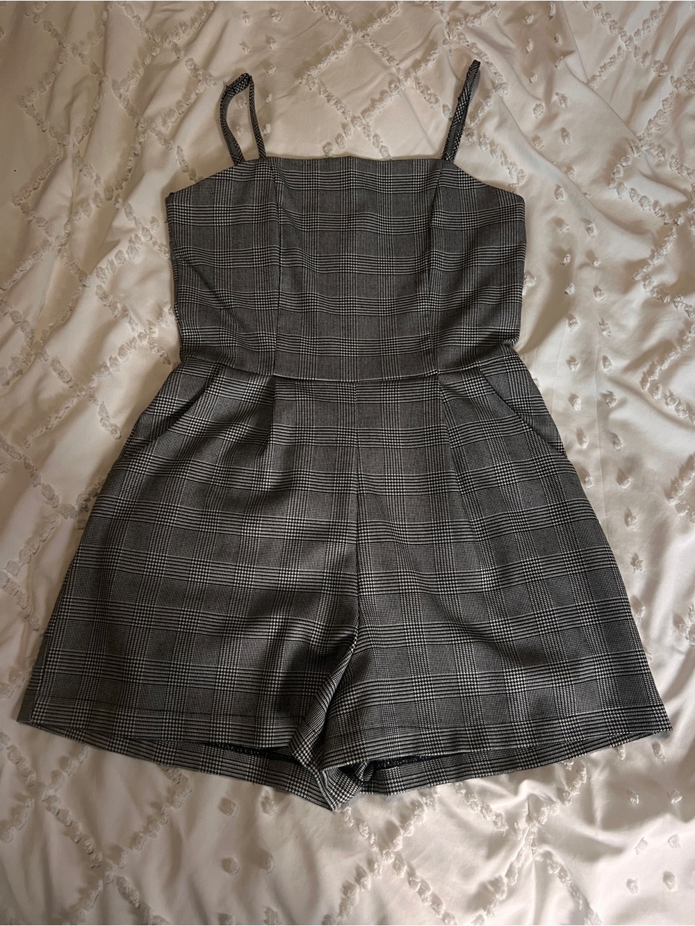 Mixed Threads Plaid Romper Black White Preppy Fall Vintage M